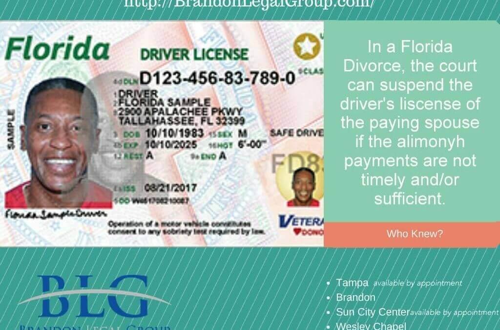 Driver's license suspension for non payment of alimony in Florida Brandon Legal Group